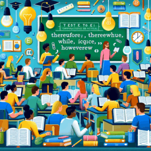 Prueba de conjunciones: Uso de «por lo tanto», «mientras que», «sin embargo» – AI Quiz Theme Image