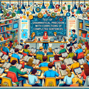 Prueba de precisión gramatical con correcciones de oraciones complicadas – AI Quiz Theme Image